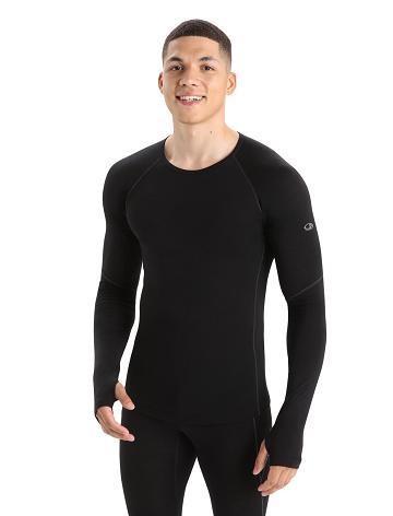 Men's Icebreaker BodyfitZone™ Merino 150 Zone Long Sleeve Crewe Thermal Top Base Layers Black | CA 1584KORI